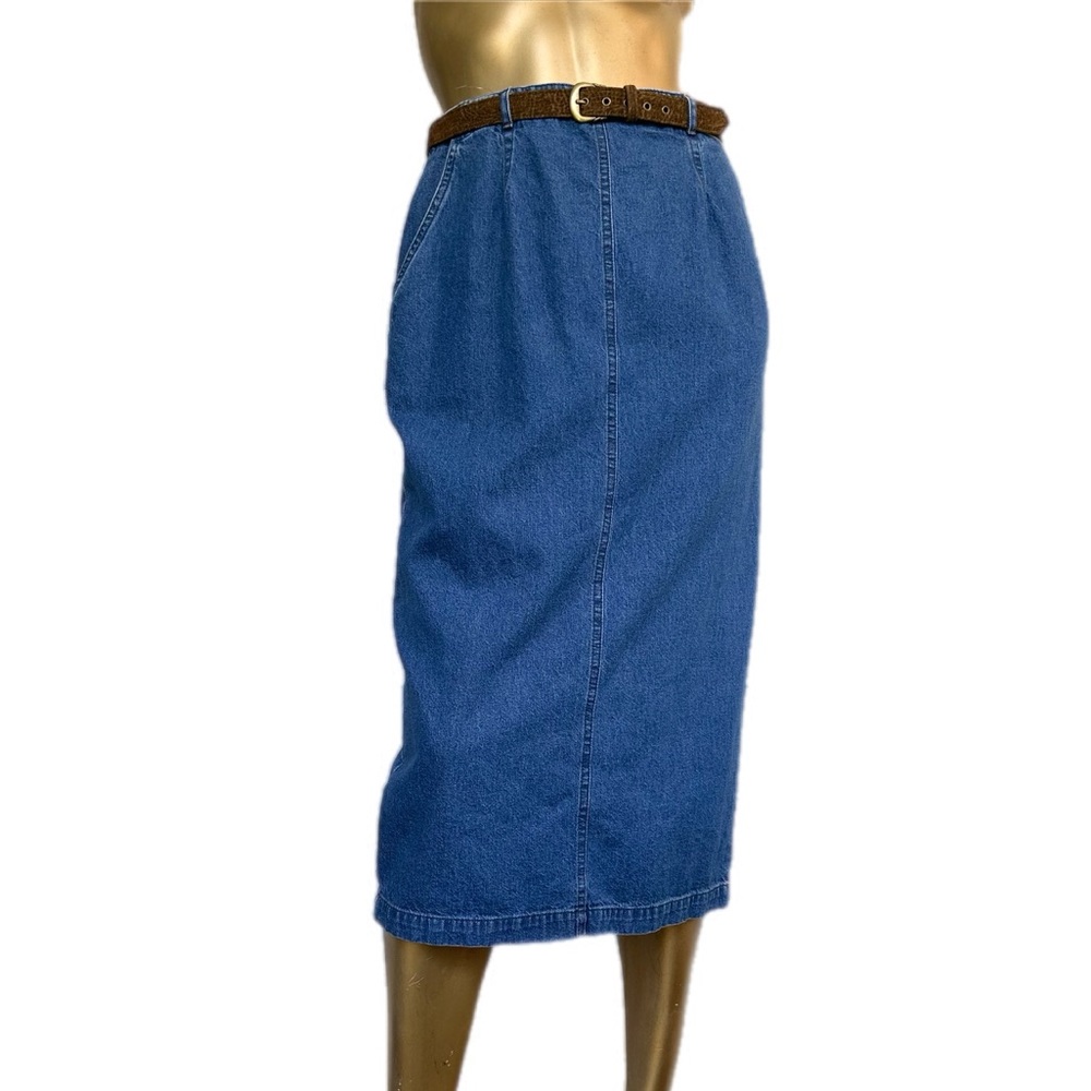 Y2K Vintage Christina Hope petite Blue 100% cotton belted Denim Midi Skirt, 10